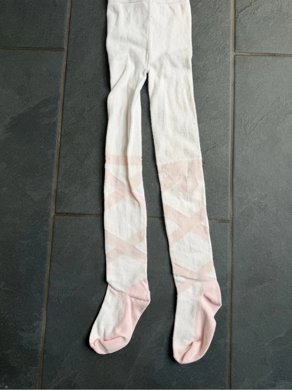 Janie and Jack Cream Tights with Pale Pink Ballet Cross-Back Detail